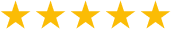 Five gold stars in a row representing a five-star rating or review for dental services.
